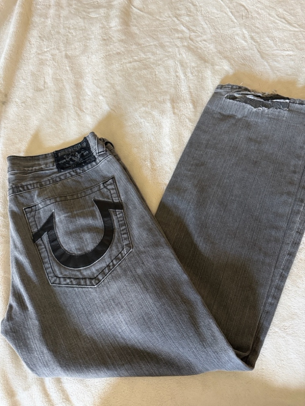 True Religion Men's Gray Straight Jeans with Signature Horseshoe Pocket